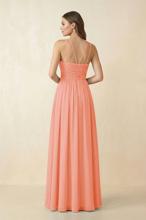 Halter Pleated A - Line Chiffon Bridesmaid Dress in Rosette - KissProm Bridesmaid Dresses