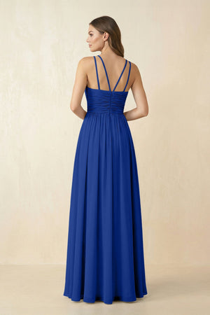 Halter Pleated A - Line Chiffon Bridesmaid Dress in Royal Blue - KissProm Bridesmaid Dresses