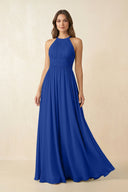 Halter Pleated A - Line Chiffon Bridesmaid Dress in Royal Blue - KissProm Bridesmaid Dresses