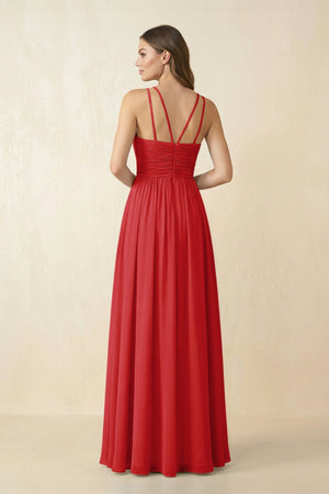 Halter Pleated A - Line Chiffon Bridesmaid Dress in Ruby Red - KissProm Bridesmaid Dresses