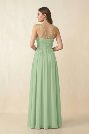 Halter Pleated A - Line Chiffon Bridesmaid Dress in Sage - KissProm Bridesmaid Dresses