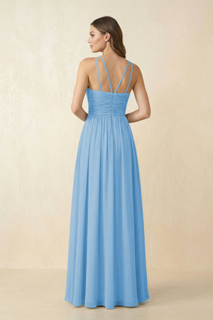 Halter Pleated A - Line Chiffon Bridesmaid Dress in Steel Blue - KissProm Bridesmaid Dresses