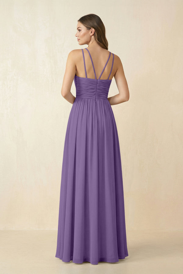 Halter Pleated A - Line Chiffon Bridesmaid Dress in Tahiti - KissProm Bridesmaid Dresses