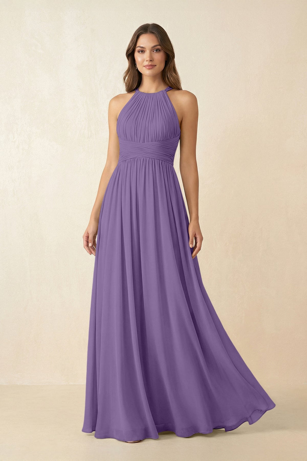 Halter Pleated A - Line Chiffon Bridesmaid Dress in Tahiti - KissProm Bridesmaid Dresses