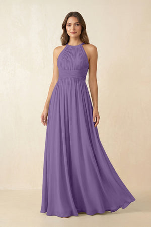 Halter Pleated A - Line Chiffon Bridesmaid Dress in Tahiti - KissProm Bridesmaid Dresses