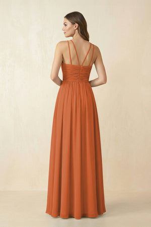 Halter Pleated A - Line Chiffon Bridesmaid Dress in Terracotta - KissProm Bridesmaid Dresses
