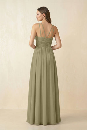 Halter Pleated A - Line Chiffon Bridesmaid Dress in Thyme - KissProm Bridesmaid Dresses