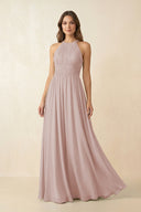 Halter Pleated A - Line Chiffon Bridesmaid Dress in Toffee - KissProm Bridesmaid Dresses
