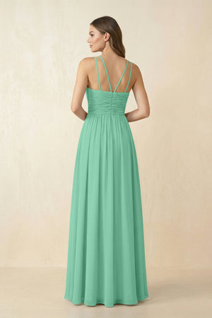 Halter Pleated A - Line Chiffon Bridesmaid Dress in Turquoise - KissProm Bridesmaid Dresses