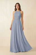 Halter Pleated A - Line Chiffon Bridesmaid Dress in Twilight - KissProm Bridesmaid Dresses