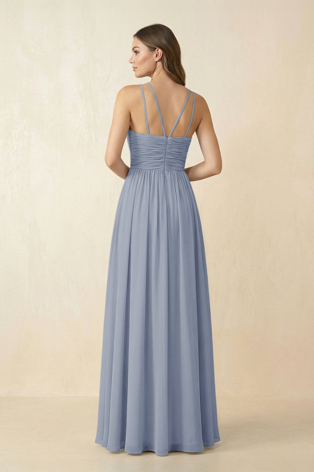 Halter Pleated A - Line Chiffon Bridesmaid Dress in Twilight - KissProm Bridesmaid Dresses