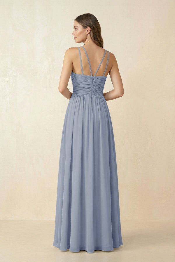 Halter Pleated A - Line Chiffon Bridesmaid Dress in Twilight - KissProm Bridesmaid Dresses
