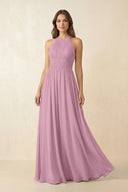 Halter Pleated A - Line Chiffon Bridesmaid Dress in Vintage Mauve - KissProm Bridesmaid Dresses