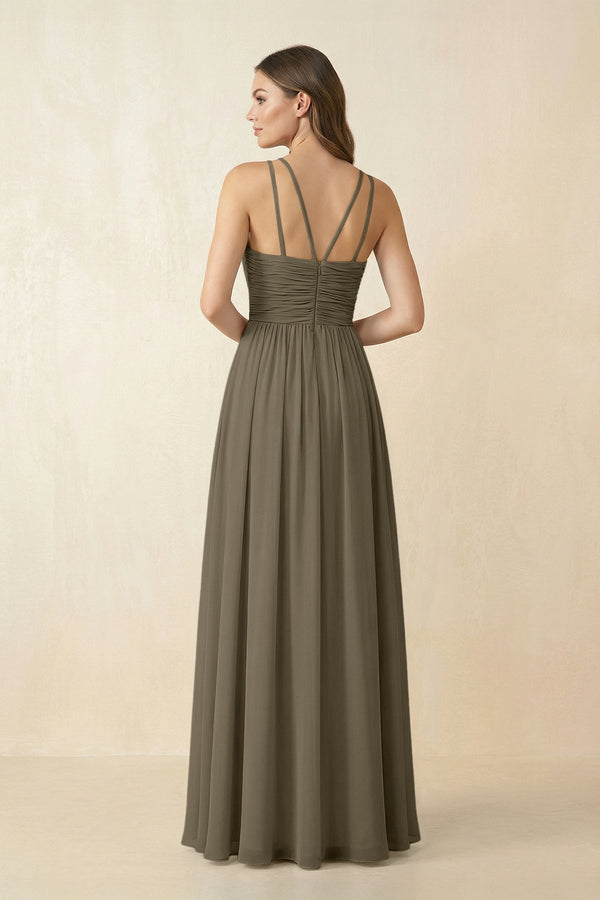Halter Pleated A - Line Chiffon Bridesmaid Dress in Willow Green - KissProm Bridesmaid Dresses
