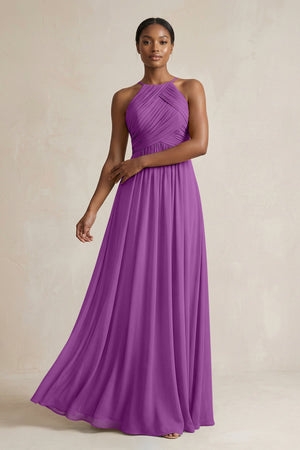 Halter Pleated Chiffon A - Line Bridesmaid Dress in Amethyst - KissProm Bridesmaid Dresses