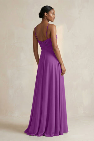 Halter Pleated Chiffon A - Line Bridesmaid Dress in Amethyst - KissProm Bridesmaid Dresses