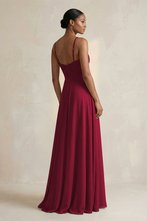 Halter Pleated Chiffon A - Line Bridesmaid Dress in Berry - KissProm Bridesmaid Dresses