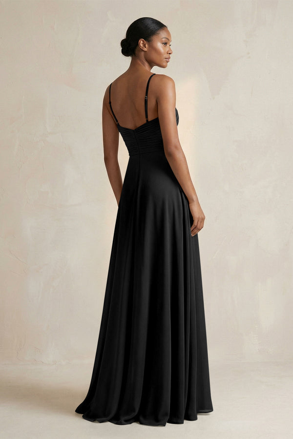 KissProm | Halter Pleated Chiffon A-Line Bridesmaid Dress in Black KissProm | Halter Pleated Chiffon A-Line Bridesmaid Dress in Black