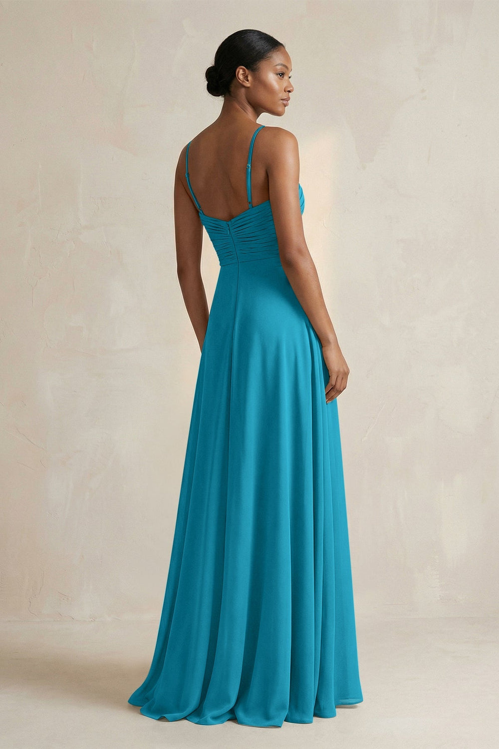 Halter Pleated Chiffon A - Line Bridesmaid Dress in Blue Jay - KissProm Bridesmaid Dresses
