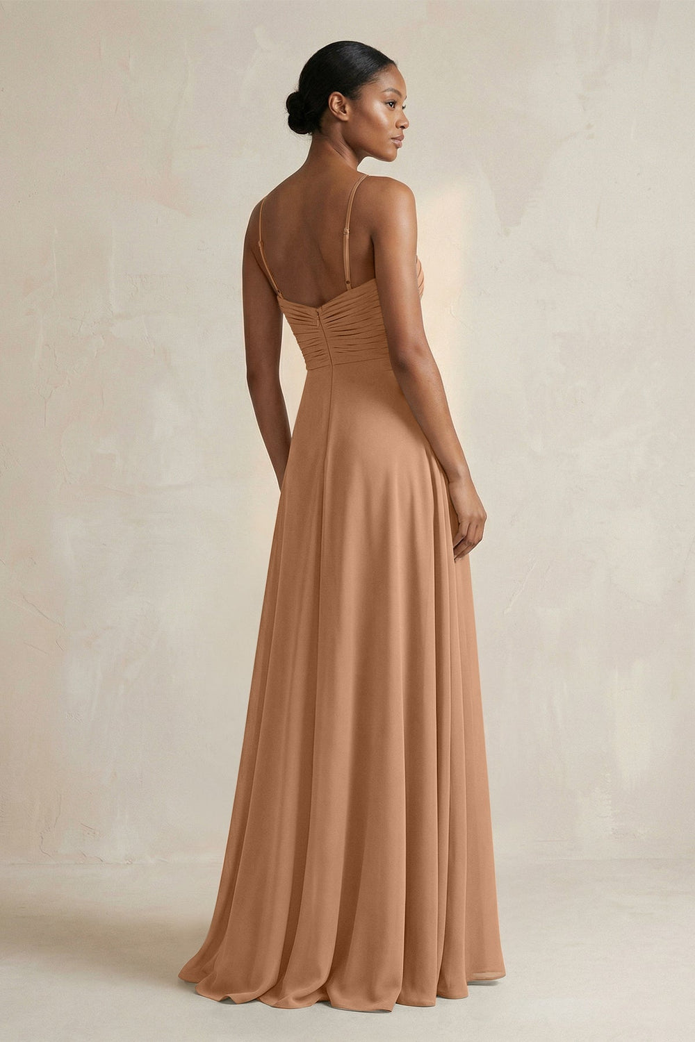 Halter Pleated Chiffon A - Line Bridesmaid Dress in Bronzer - KissProm Bridesmaid Dresses
