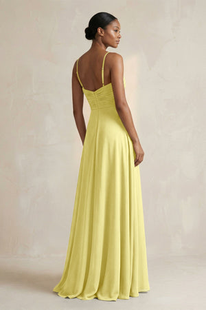 Halter Pleated Chiffon A - Line Bridesmaid Dress in Buttercup - KissProm Bridesmaid Dresses