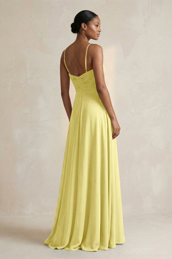 Halter Pleated Chiffon A - Line Bridesmaid Dress in Buttercup - KissProm Bridesmaid Dresses