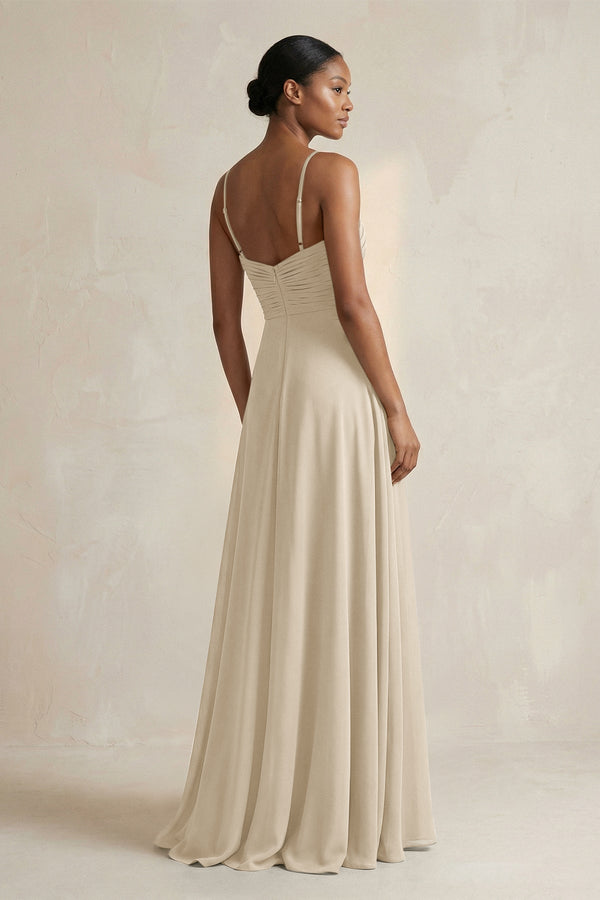 Halter Pleated Chiffon A-Line Bridesmaid Dress in Champagne Halter Pleated Chiffon A-Line Bridesmaid Dress in Champagne