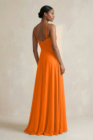 Halter Pleated Chiffon A - Line Bridesmaid Dress in Cinnamon - KissProm Bridesmaid Dresses