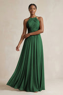 Halter Pleated Chiffon A - Line Bridesmaid Dress in Dark Green - KissProm Bridesmaid Dresses