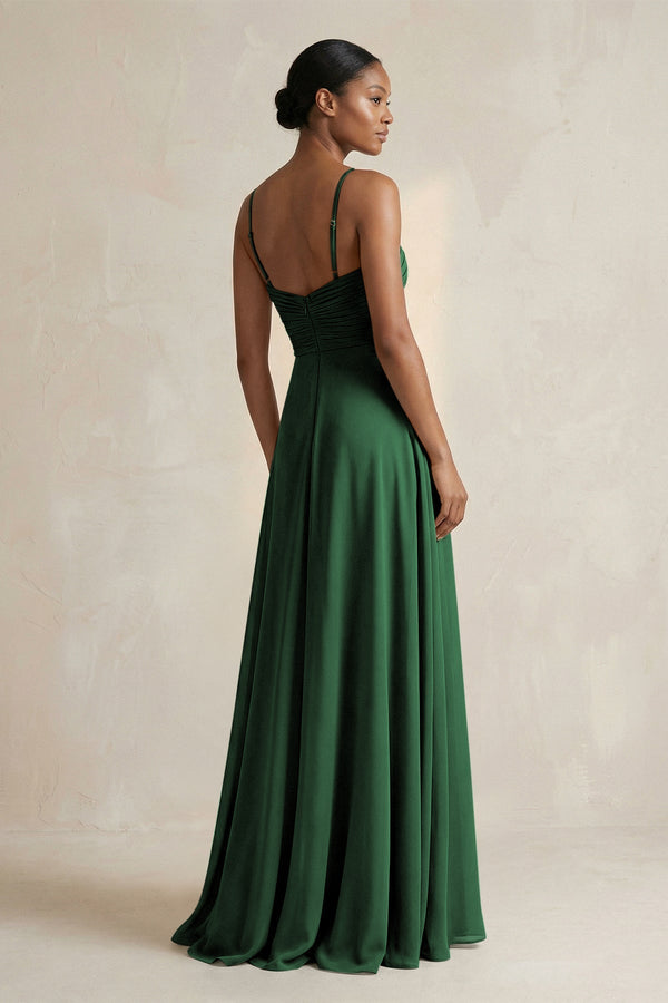 Halter Pleated Chiffon A - Line Bridesmaid Dress in Dark Green - KissProm Bridesmaid Dresses