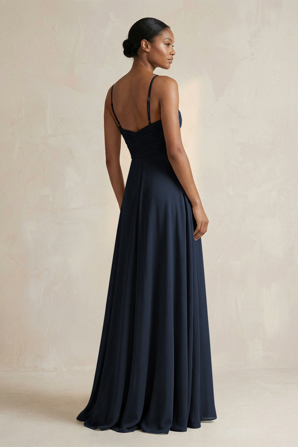 Halter Pleated Chiffon A - Line Bridesmaid Dress in Dark Navy - KissProm Bridesmaid Dresses