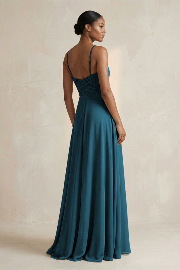 Halter Pleated Chiffon A - Line Bridesmaid Dress in Dark Teal - KissProm Bridesmaid Dresses