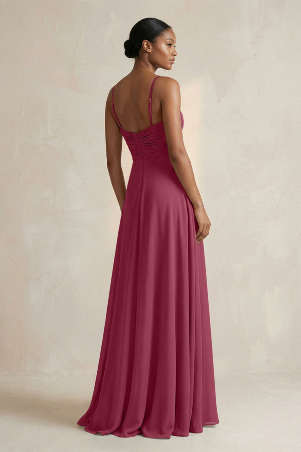 Halter Pleated Chiffon A - Line Bridesmaid Dress in Desert Rose - KissProm Bridesmaid Dresses