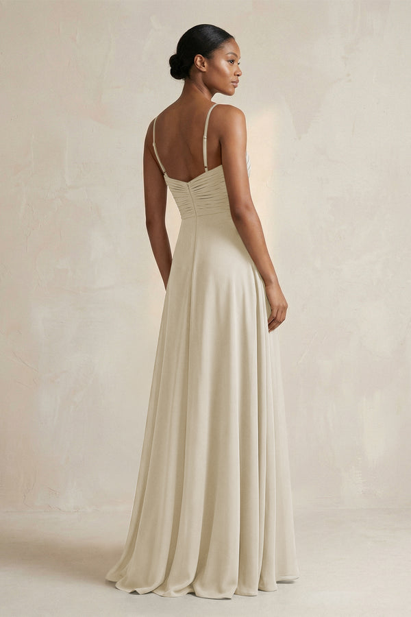 Halter Pleated Chiffon A - Line Bridesmaid Dress in Dove Gray - KissProm Bridesmaid Dresses