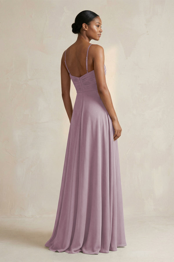 Halter Pleated Chiffon A - Line Bridesmaid Dress in Dusk - KissProm Bridesmaid Dresses