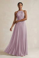 Halter Pleated Chiffon A - Line Bridesmaid Dress in Dusk - KissProm Bridesmaid Dresses