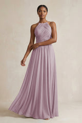 Halter Pleated Chiffon A - Line Bridesmaid Dress in Dusk - KissProm Bridesmaid Dresses