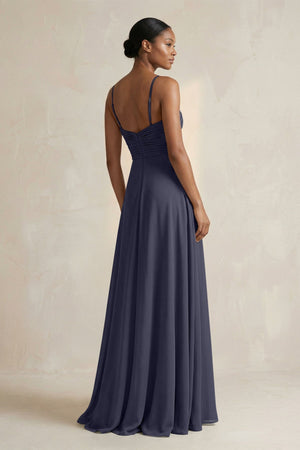 Halter Pleated Chiffon A - Line Bridesmaid Dress in Dusk Blue - KissProm Bridesmaid Dresses