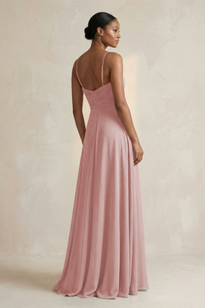 Halter Pleated Chiffon A - Line Bridesmaid Dress in Dusty Rose - KissProm Bridesmaid Dresses