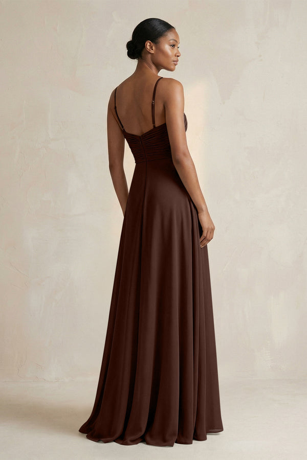 Halter Pleated Chiffon A - Line Bridesmaid Dress in Espresso - KissProm Bridesmaid Dresses
