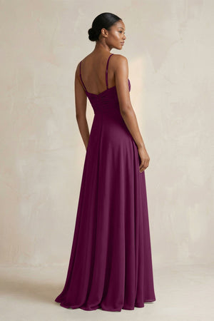 Halter Pleated Chiffon A - Line Bridesmaid Dress in Fig - KissProm Bridesmaid Dresses