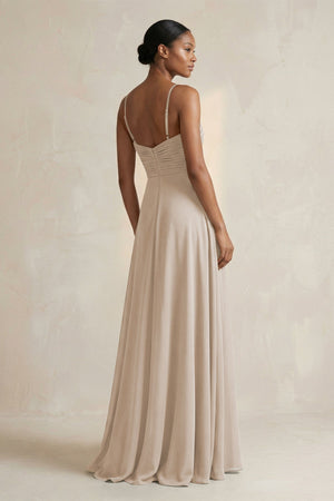 Halter Pleated Chiffon A - Line Bridesmaid Dress in Frost - KissProm Bridesmaid Dresses