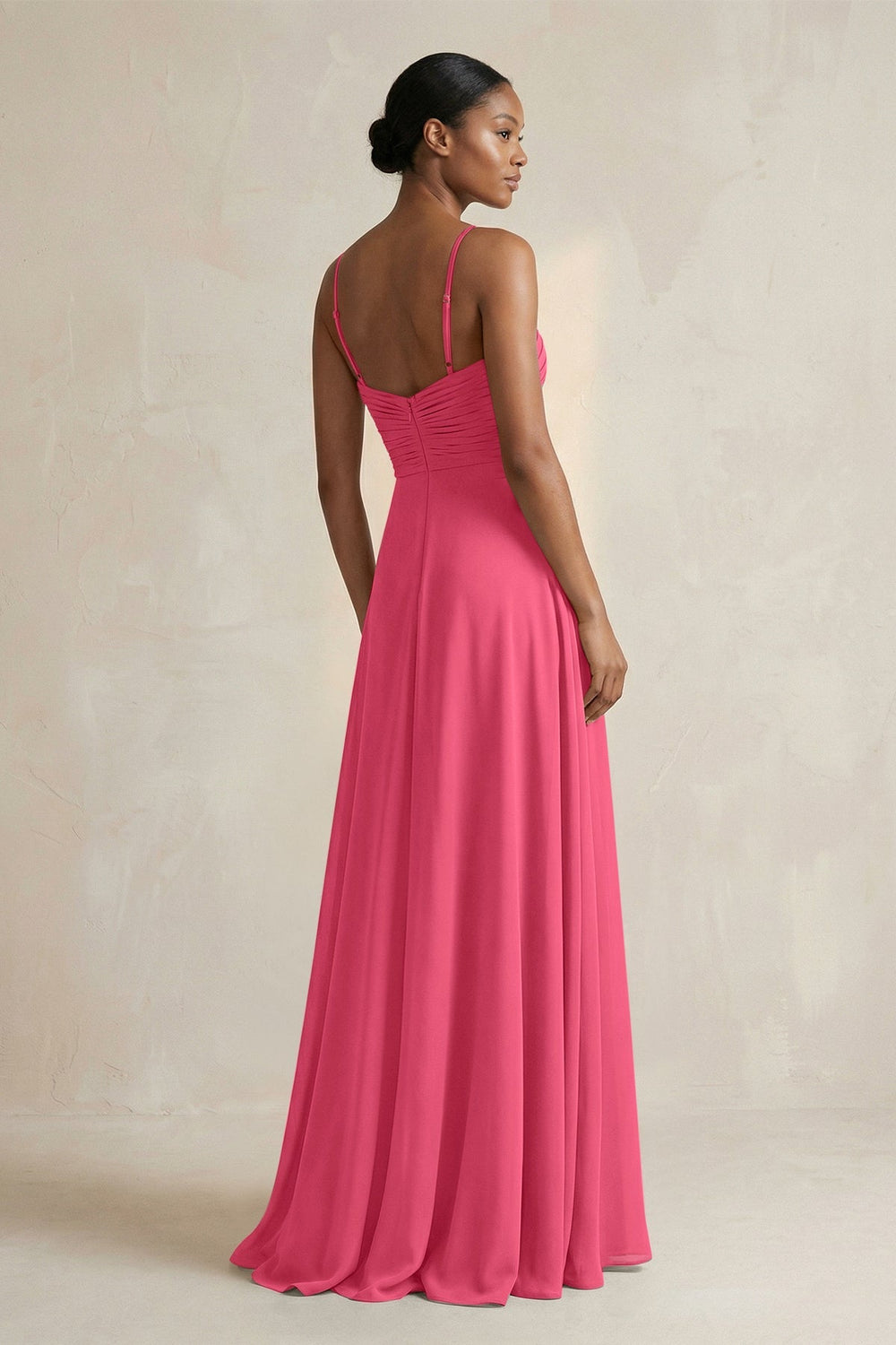Halter Pleated Chiffon A - Line Bridesmaid Dress in Fuchsia - KissProm Bridesmaid Dresses
