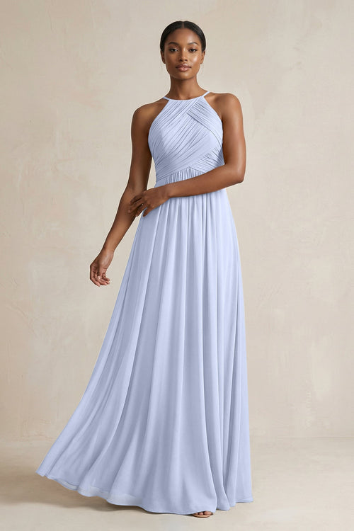 Halter Pleated Chiffon A-Line Bridesmaid Dress in Ice