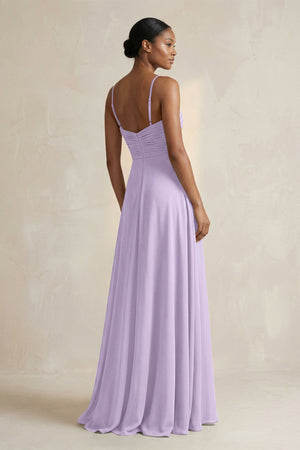 Halter Pleated Chiffon A - Line Bridesmaid Dress in Lavender - KissProm Bridesmaid Dresses
