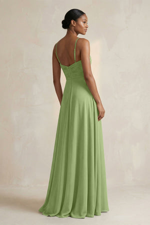 Halter Pleated Chiffon A - Line Bridesmaid Dress in Matcha - KissProm Bridesmaid Dresses