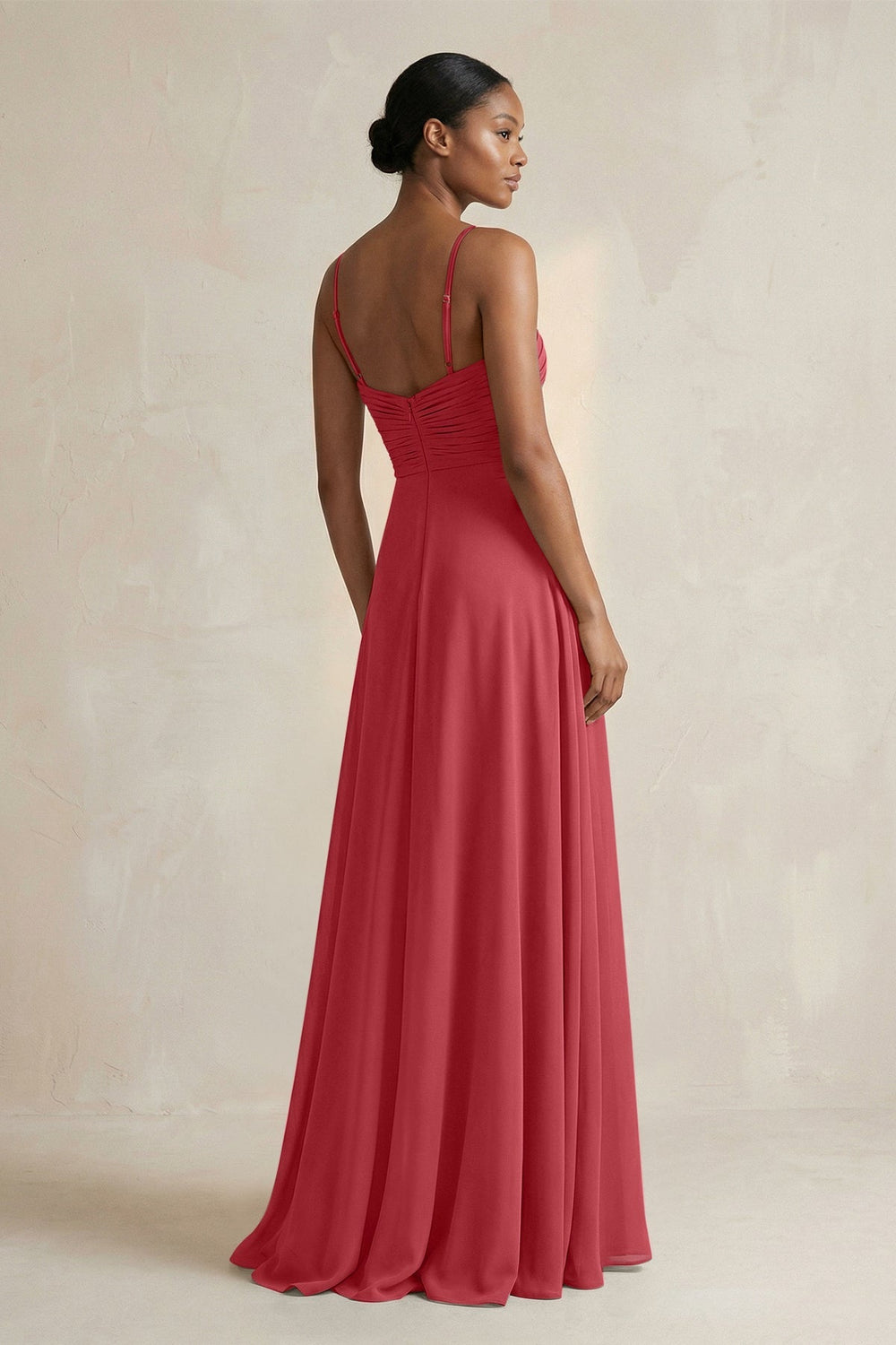Halter Pleated Chiffon A - Line Bridesmaid Dress in Merlot - KissProm Bridesmaid Dresses