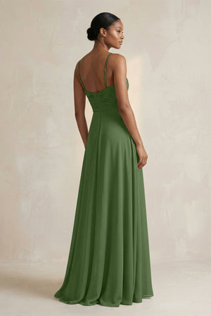 Halter Pleated Chiffon A - Line Bridesmaid Dress in Moss - KissProm Bridesmaid Dresses