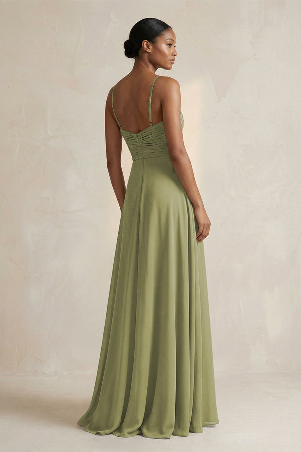 Halter Pleated Chiffon A - Line Bridesmaid Dress in Moss Green - KissProm Bridesmaid Dresses
