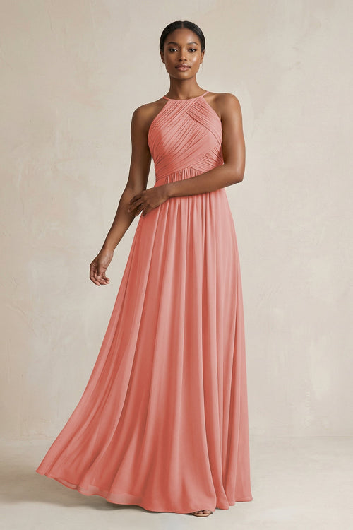 KissProm | Halter Pleated Chiffon A-Line Bridesmaid Dress in Mulberry KissProm | Halter Pleated Chiffon A-Line Bridesmaid Dress in Mulberry
